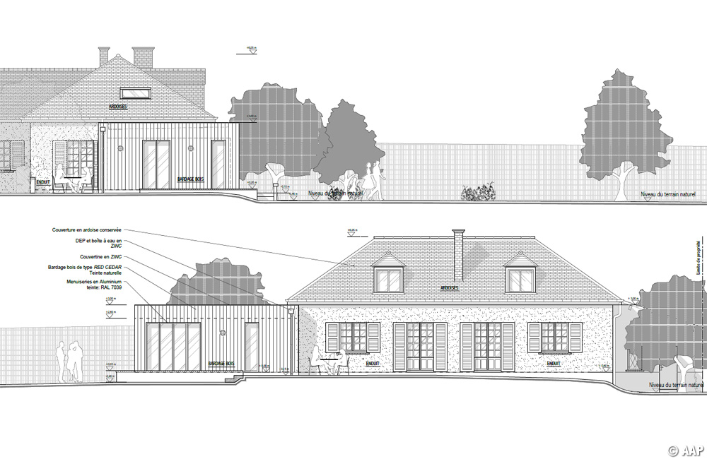 Plan des façades et des toitures.